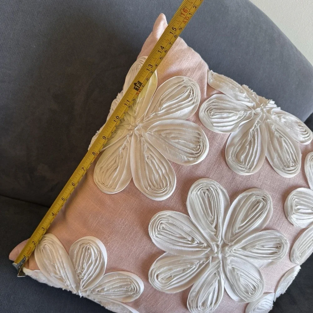 Pier 1 Imports Rose Pink Throw Pillow ~ Beautiful White Floral Flower 16